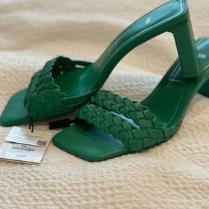 Zara green slide sandals, new never worn with tags, 3 inch heels